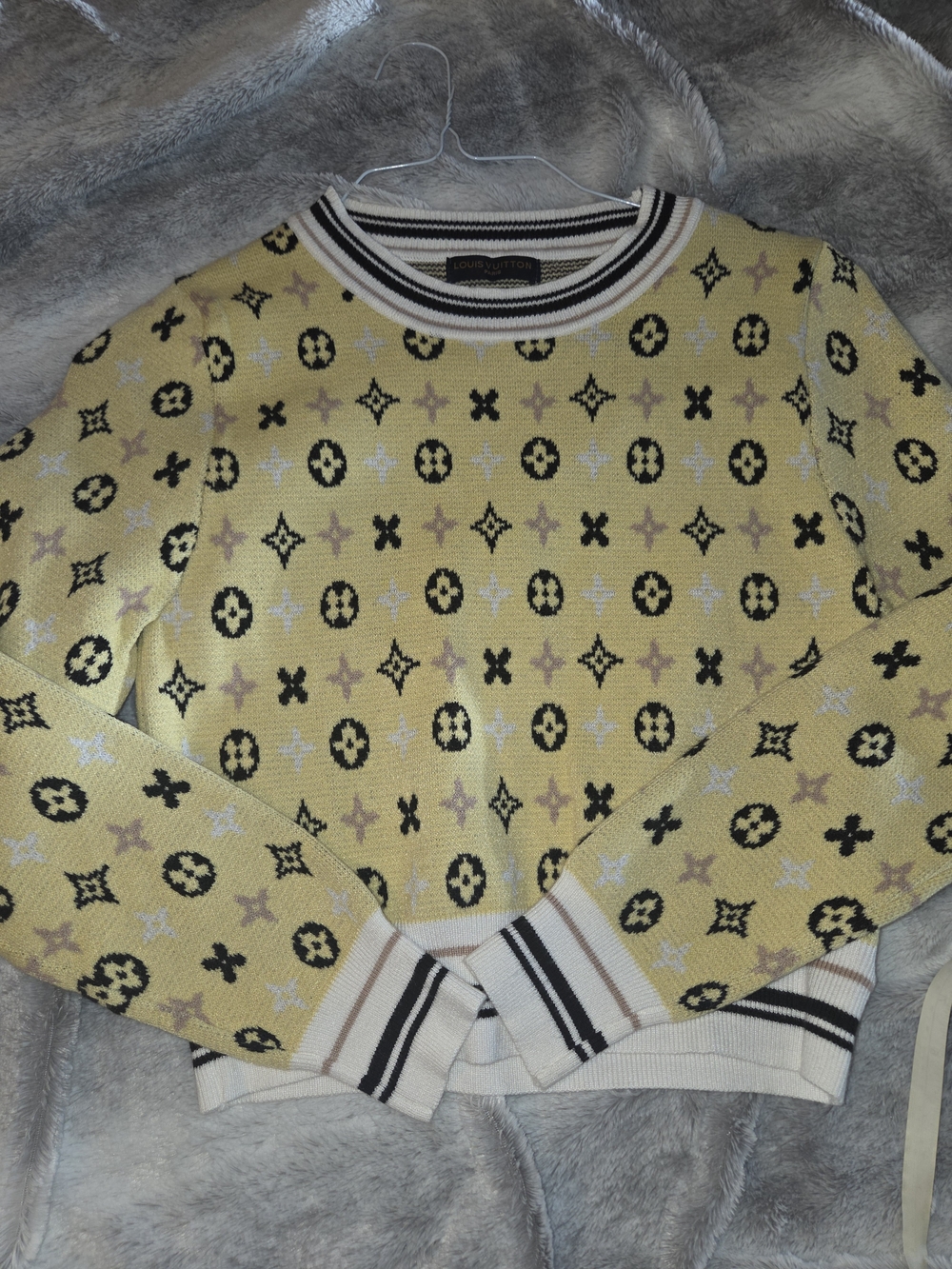 Yellow Monogram Pattern Crewneck Sweater